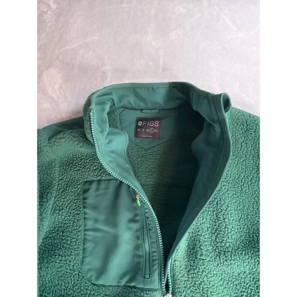 FIGS On-Shift Sherpa Jacket Green Full Zip Fleece Scrub Coat large